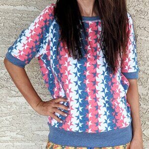 LuLaRoe "Jane" Vintage Style Americana Short Sleeve Sweatshirt Size XS